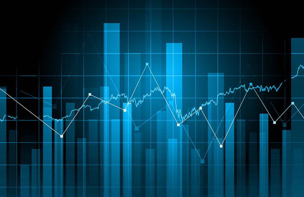 Different types of generic graphs layered over one another in blue, no actual numbers or variables displayed